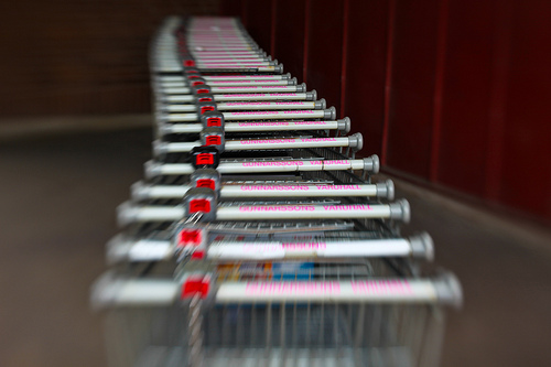 Line of shopping carts
