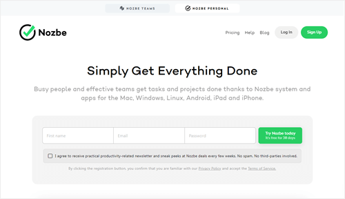 The Nozbe website (for Nozbe Personal)
