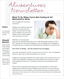 Screenshot example of the Aliventures email newsletter