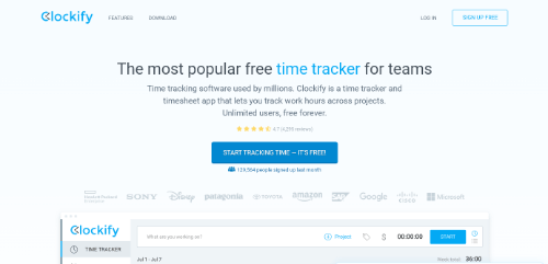 Clockify home page