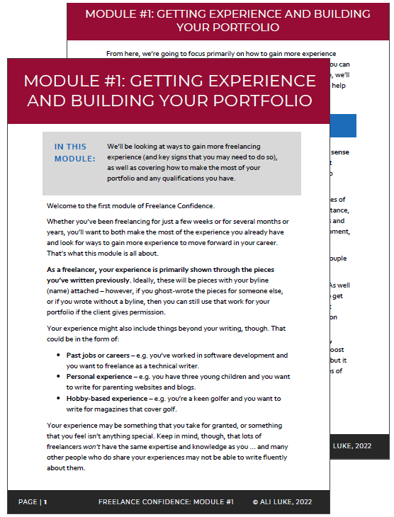 First 2 pages of Freelance Confidence module 1