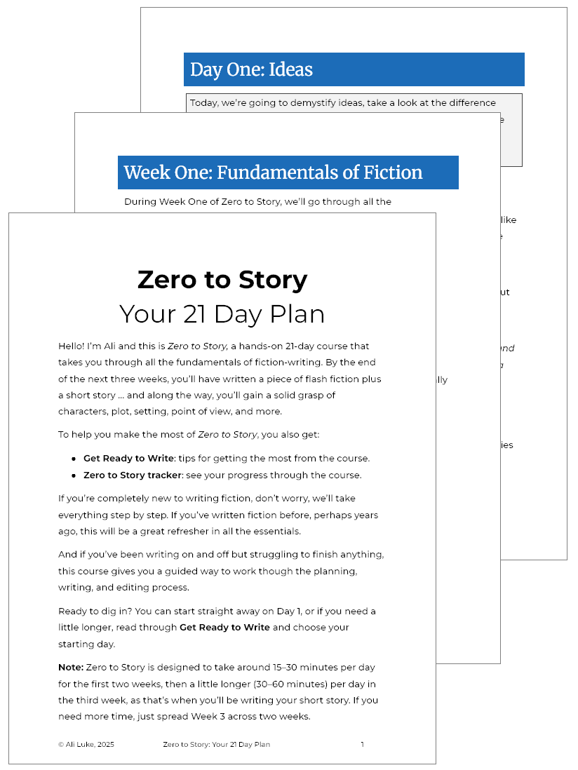 Zero to Story Course - image of first 3 pages