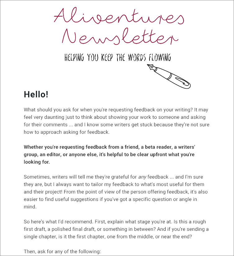 Writing tips from the Aliventures newsletter