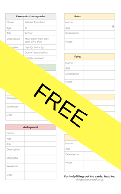 Free Character Cards template download from the Aliventures Character Name Generator