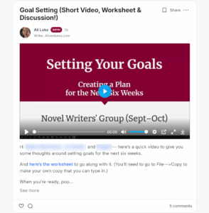 A discussion about goal setting in the novel writers' group