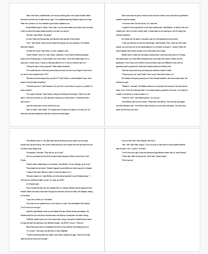 1001 words of The Railway Children, double spaced, running to three and a bit pages