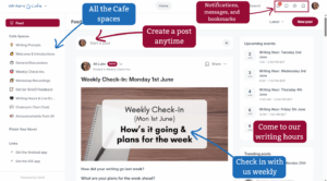 The Writers' Cafe home page, June 2026