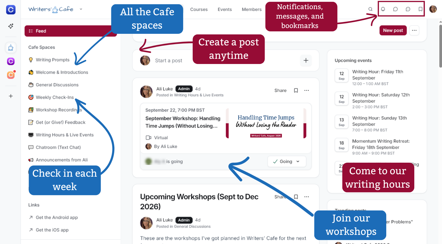 The Writers' Cafe home page / feed